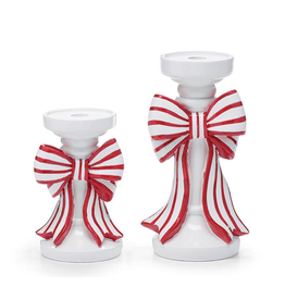 Burton & Burton Red & White Bow Candle Holder, Large