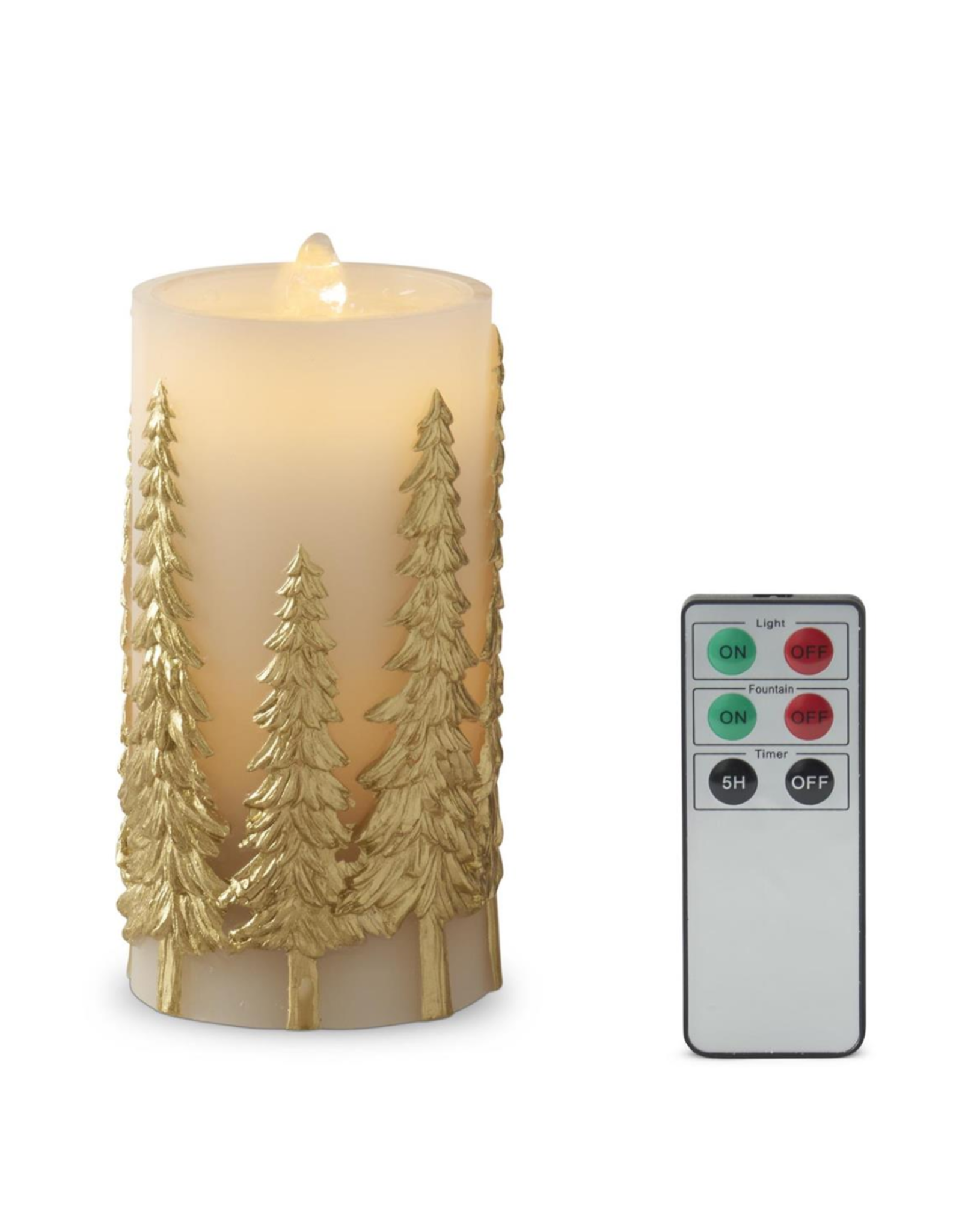 K & K 7.75" Gold embossed Trees LED Water Candle