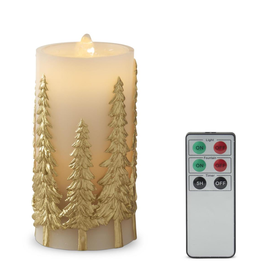 K & K 7.75" Gold embossed Trees LED Water Candle