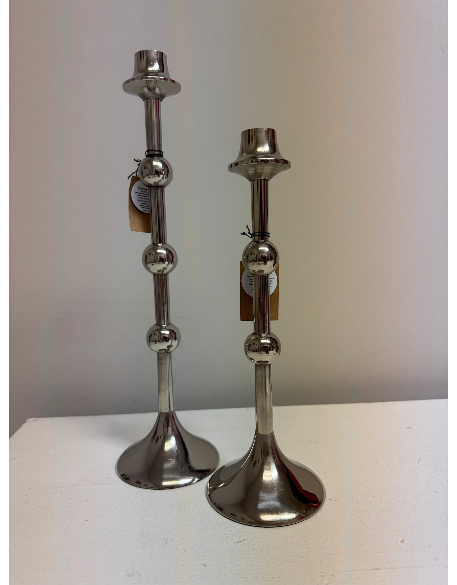 Creative Co-Op Silver Cast Iron Taper Holder with Ball 11.75"