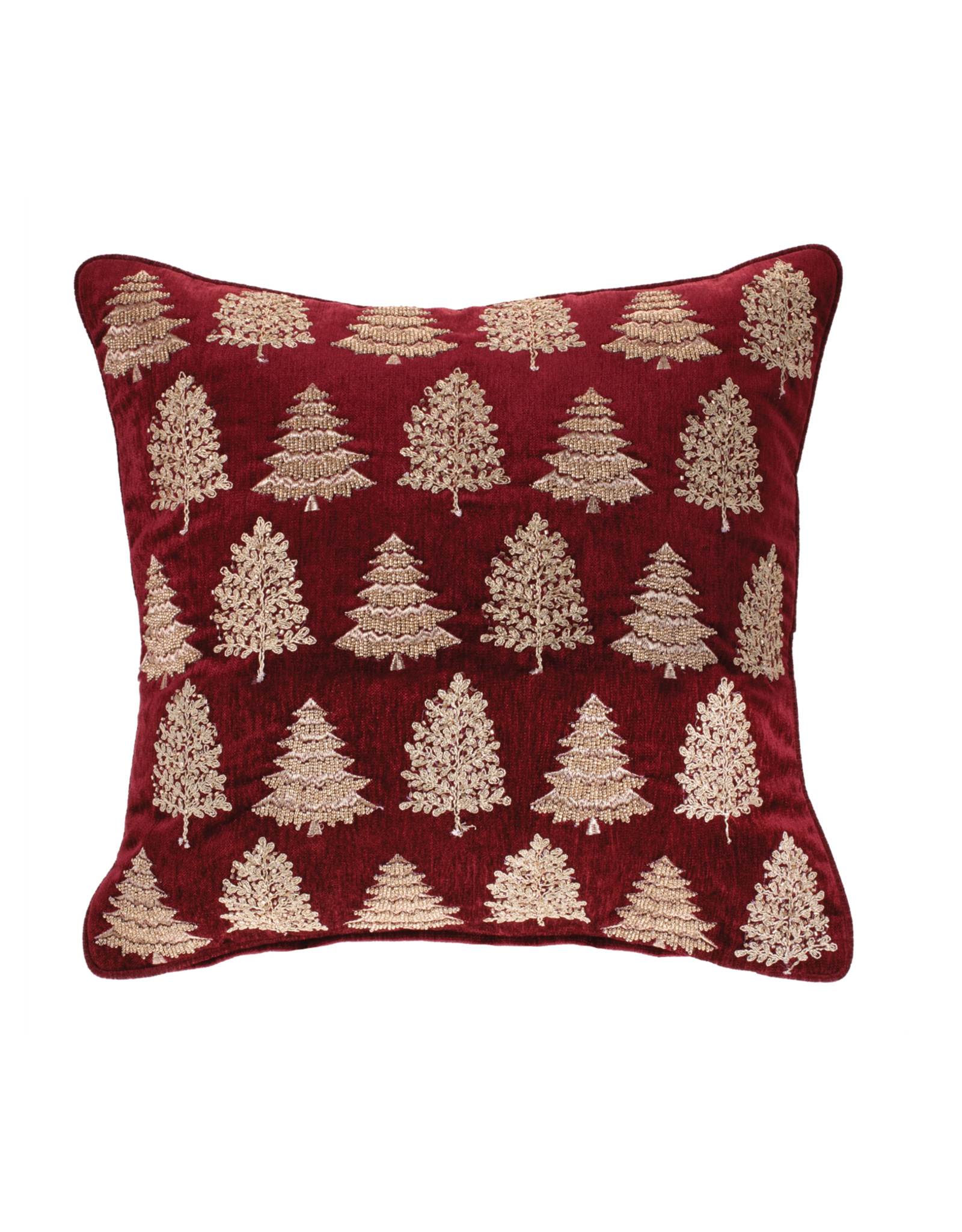 Melrose Maroon Pillow with Gold Embroidered Trees