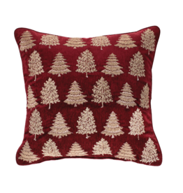 Melrose Maroon Pillow with Gold Embroidered Trees