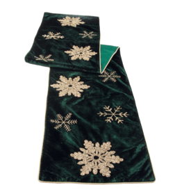 Melrose Regal Green Table Runner with Gold Snowflakes