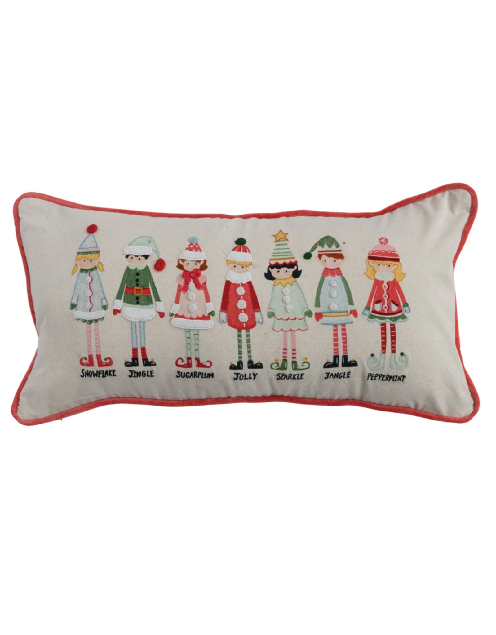 Creative Co-Op Lumbar Whimsy Elves Pillow