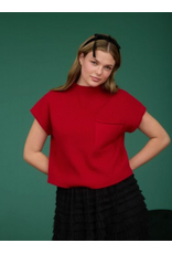 Blu Pepper Mock Neck Pocket Short Sleeve Knit Sweater