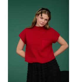 Blu Pepper Mock Neck Pocket Short Sleeve Knit Sweater