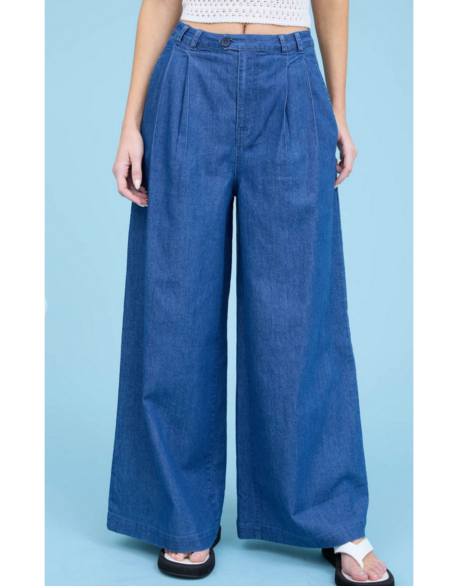 Blu Pepper Dark Chambray Pintuck Wide Leg Pants