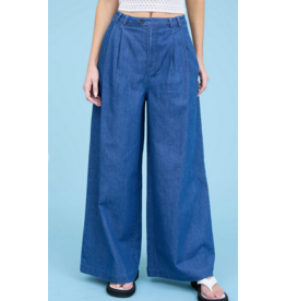 Blu Pepper Dark Chambray Pintuck Wide Leg Pants
