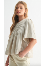 Fun2Fun Texture Satin Pin Tuck Ecru Blouse