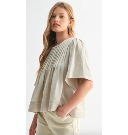 Fun2Fun Texture Satin Pin Tuck Ecru Blouse