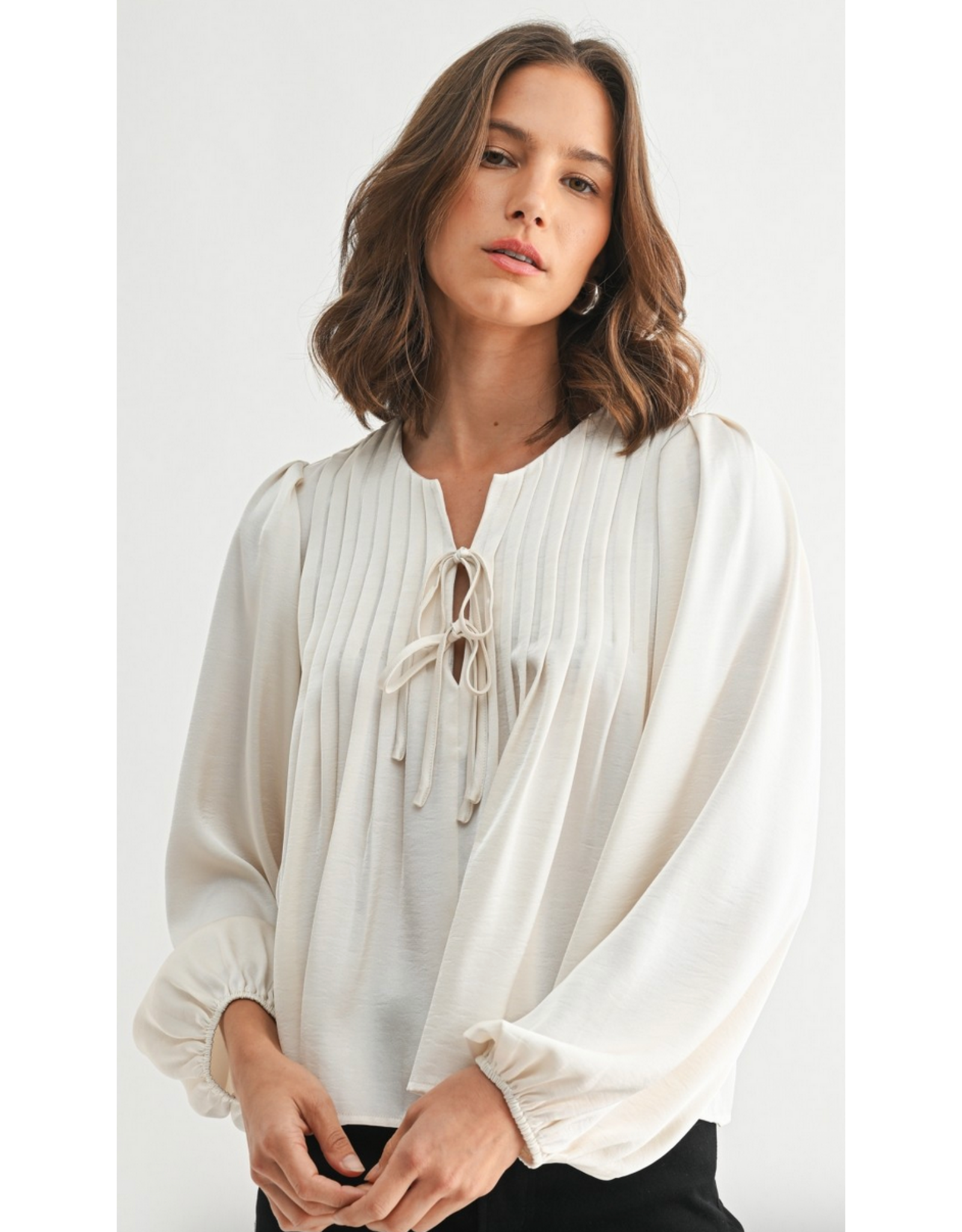 Fun2Fun Pin Tuck Detail Tie Front Blouse