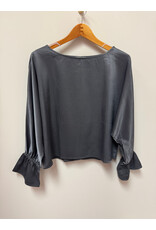 Fun2Fun Texture Satin Charcoal Dolman Sleeve with Ruffle Cuff