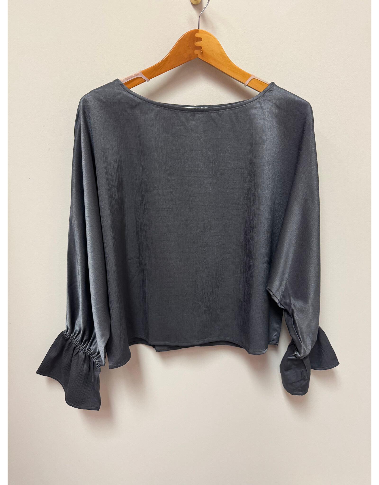 Fun2Fun Texture Satin Charcoal Dolman Sleeve with Ruffle Cuff