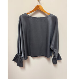 Fun2Fun Texture Satin Charcoal Dolman Sleeve with Ruffle Cuff