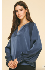 Pinch V-Neck Woven Blouse, Deep Navy Pinch V-Neck Woven Blouse, Deep Navy
