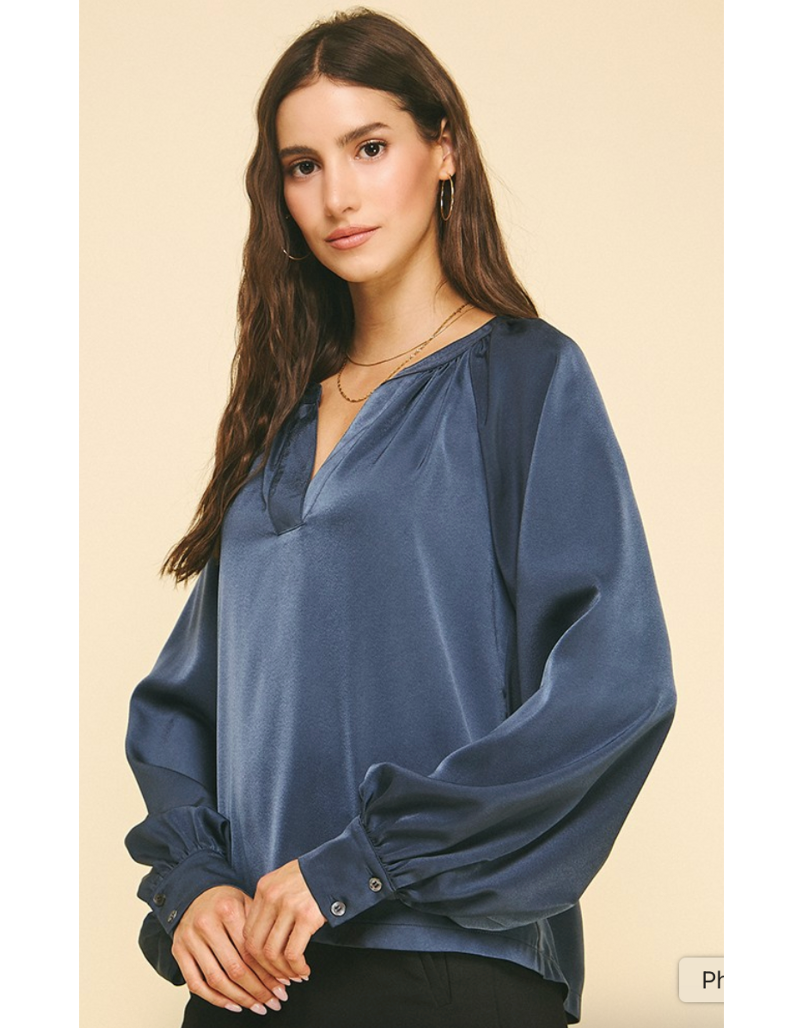 Pinch V-Neck Woven Blouse, Deep Navy