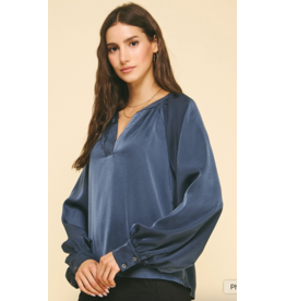 Pinch V-Neck Woven Blouse, Deep Navy
