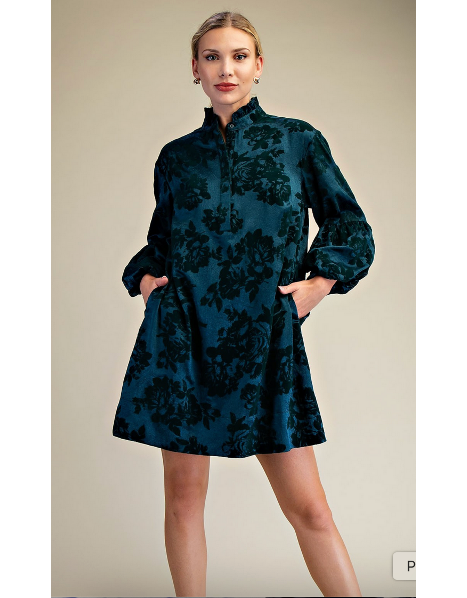 Glam Ruffled Neck Bubble Sleeve Dress