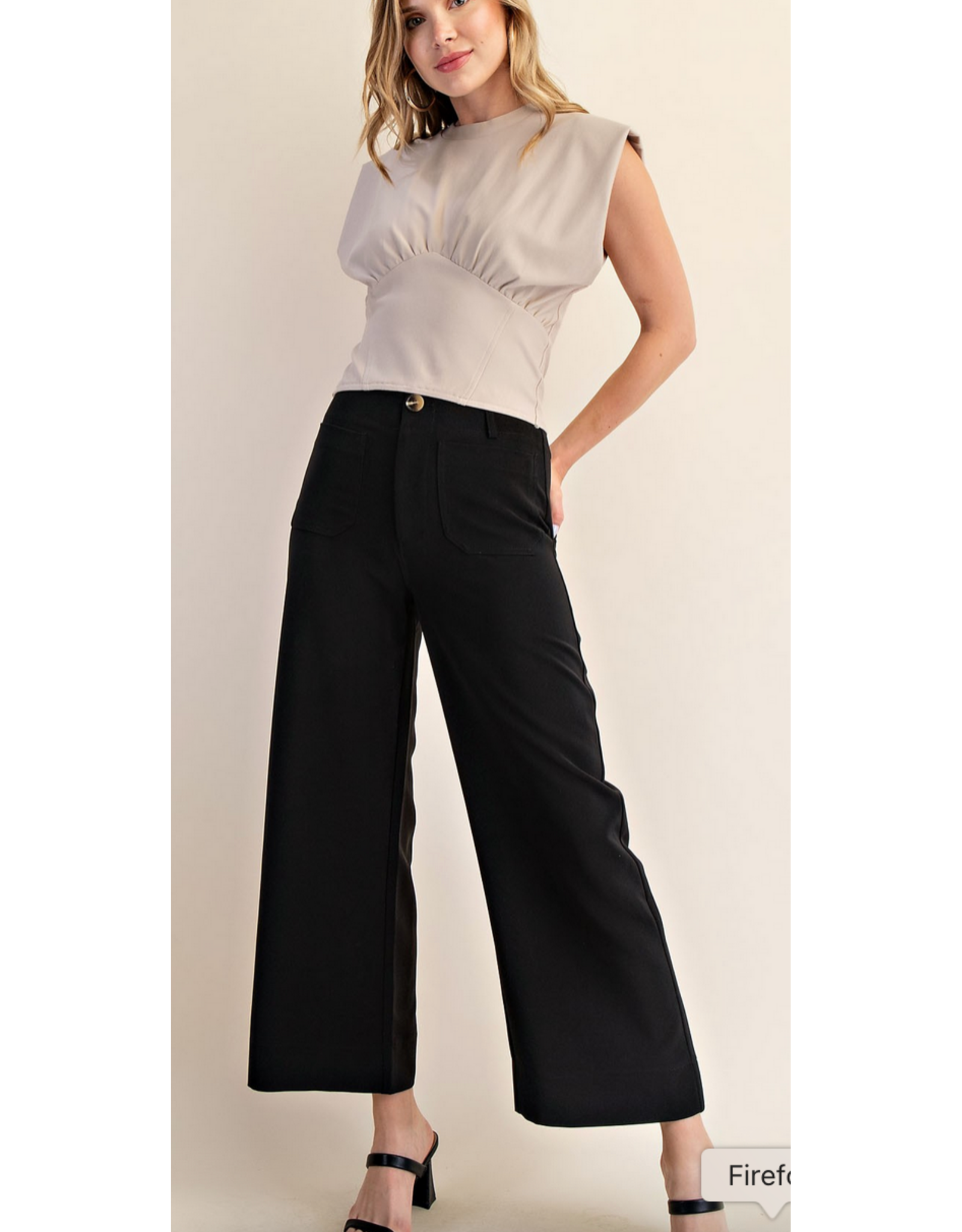 Glam Colette Cropped Wide Leg Black Trouser