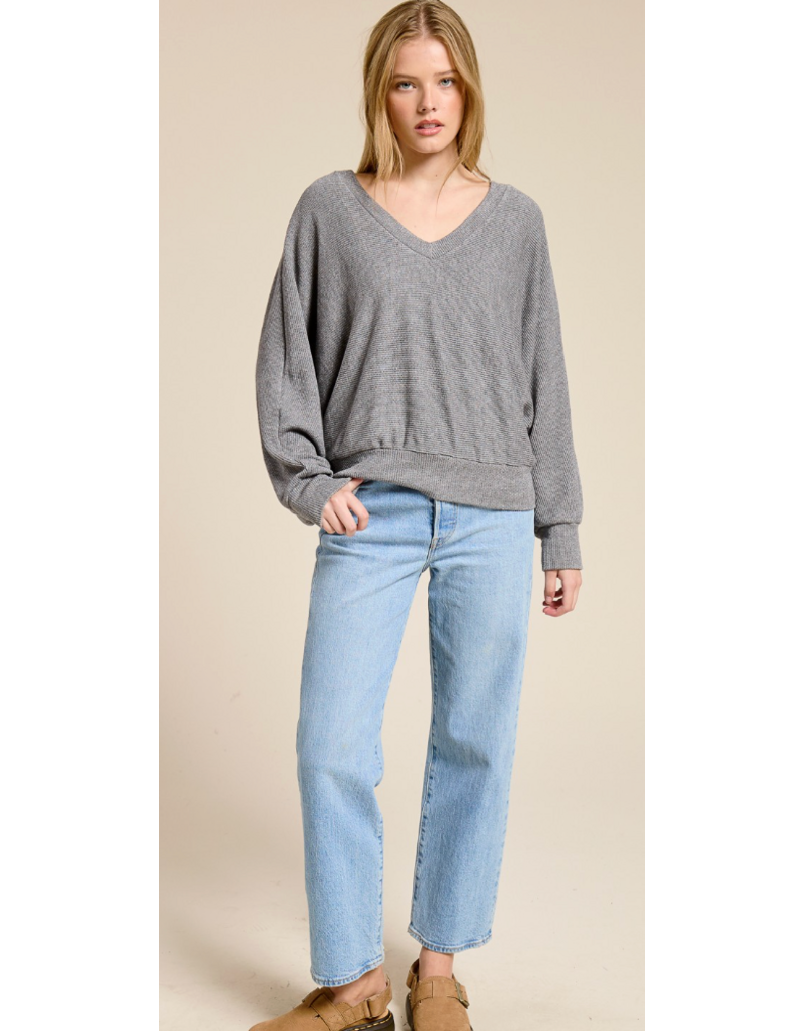 Charlotte Avery Rib Knit V-Neck Dolman Top