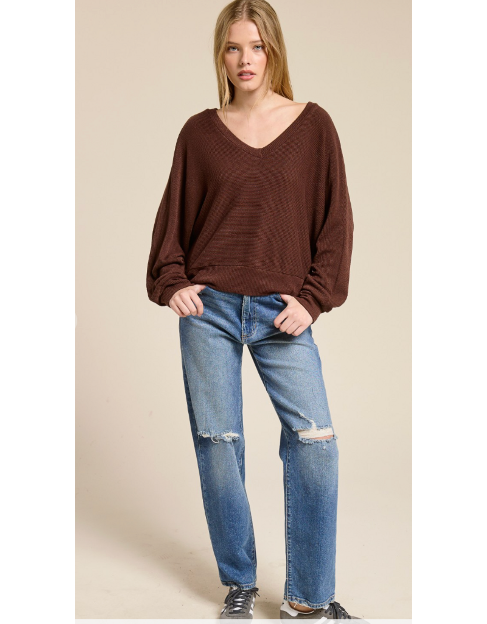 Charlotte Avery Rib Knit V-Neck Dolman Top