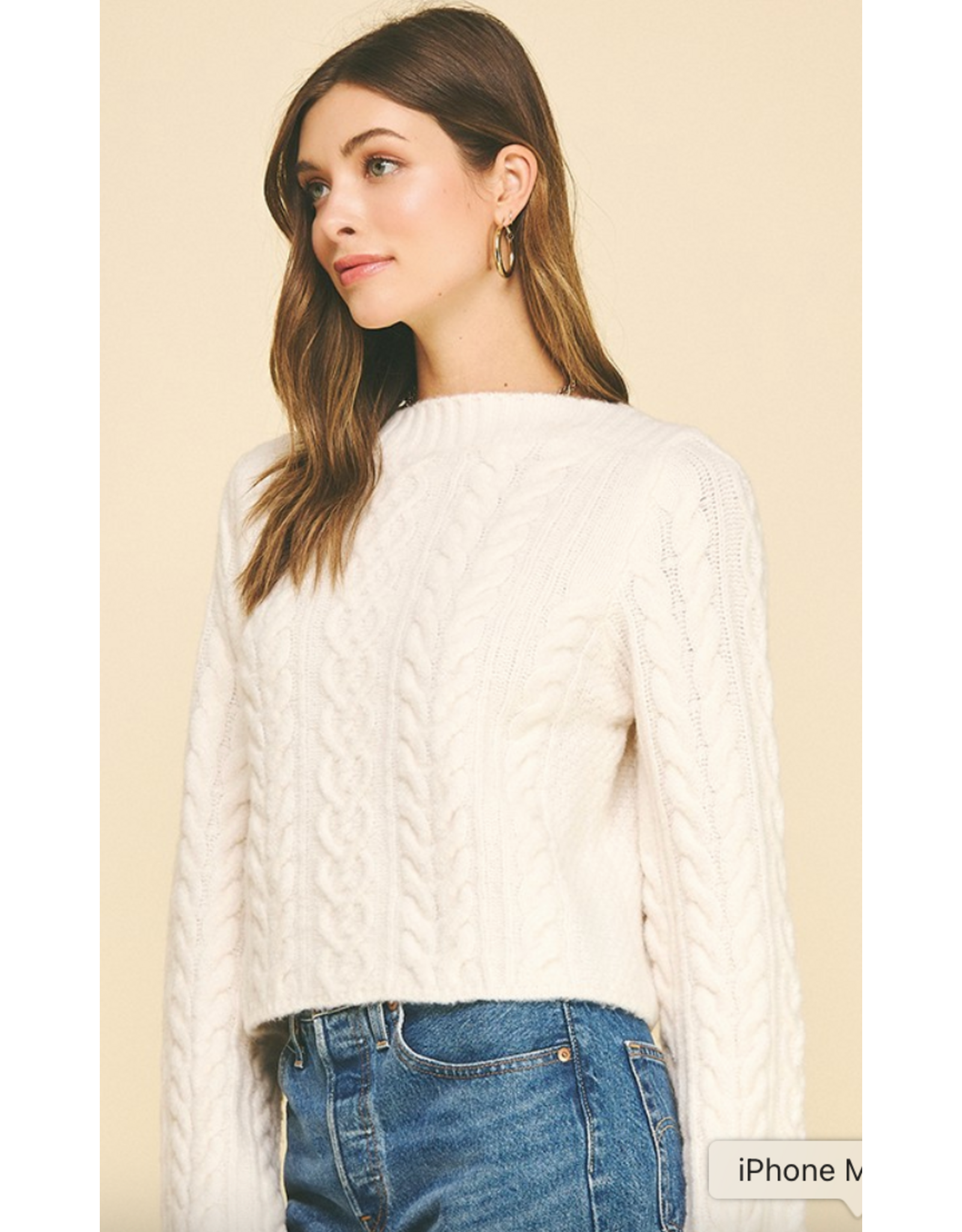 Pinch Cream Cable Knit Crop Sweater