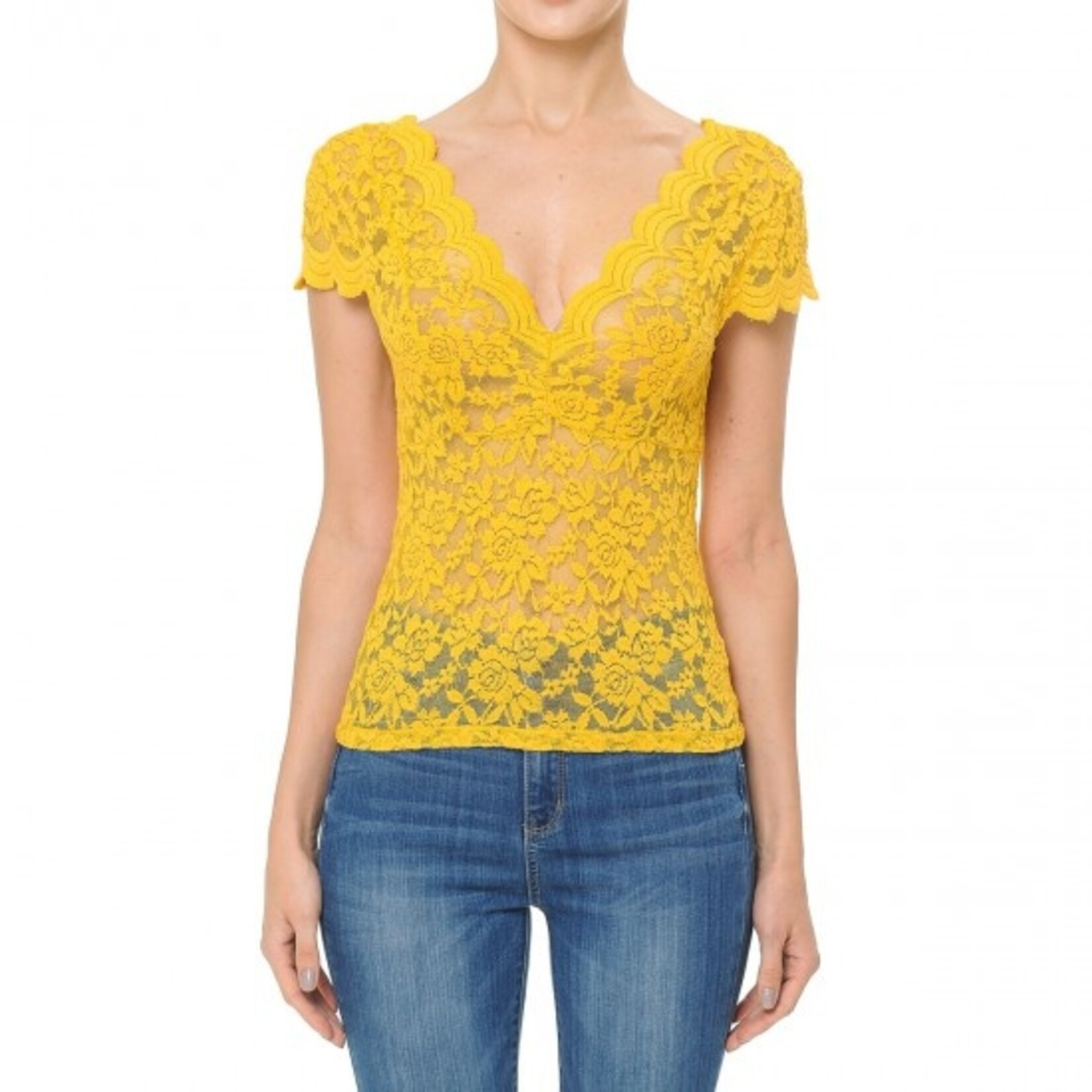 Ambiance Apparel Women's V Neck Lace Top- 71838
