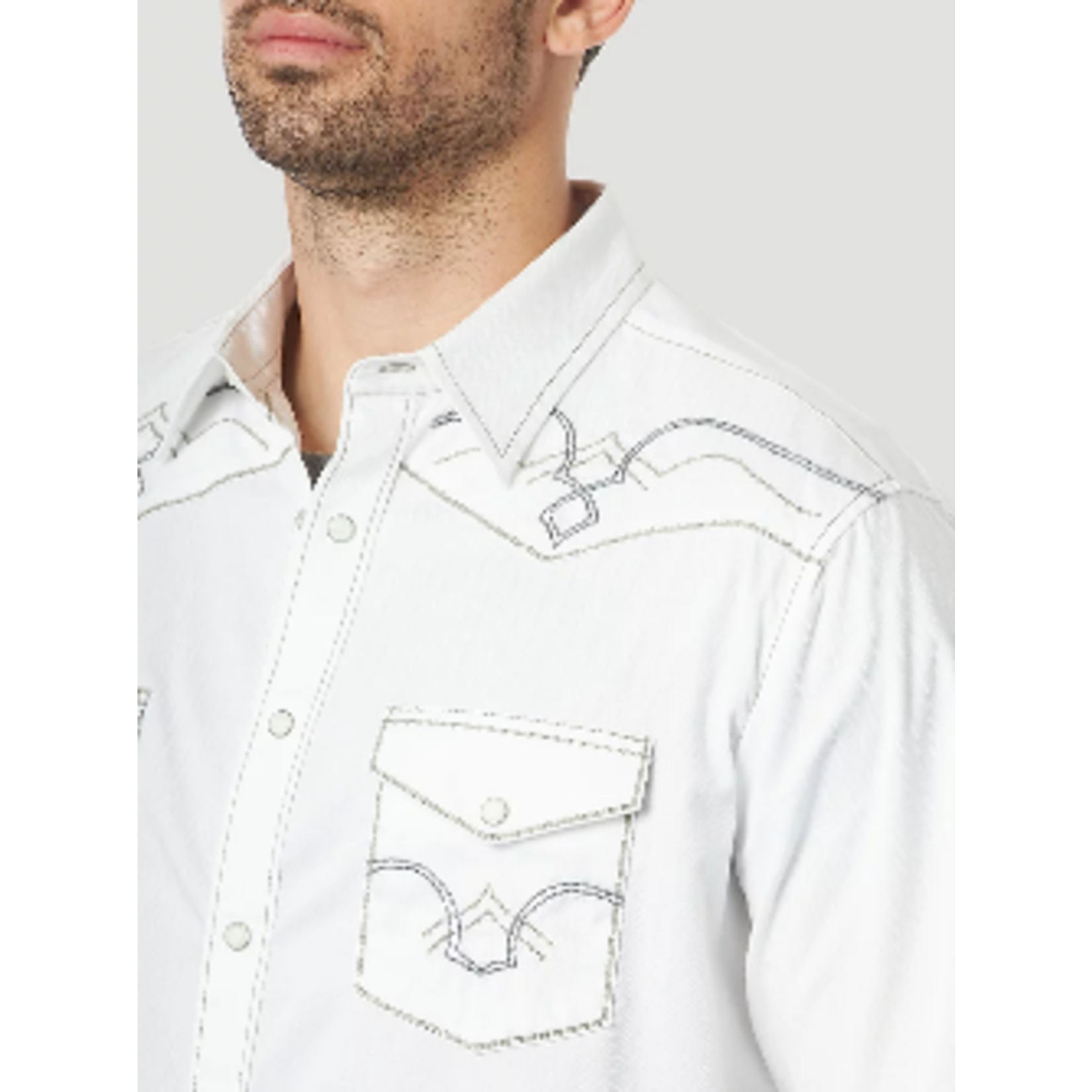 Wrangler Wrangler - Men's Rock 47 Long Sleeve Embroidered Yoke Solid Western Snap Shirt - MRC427W