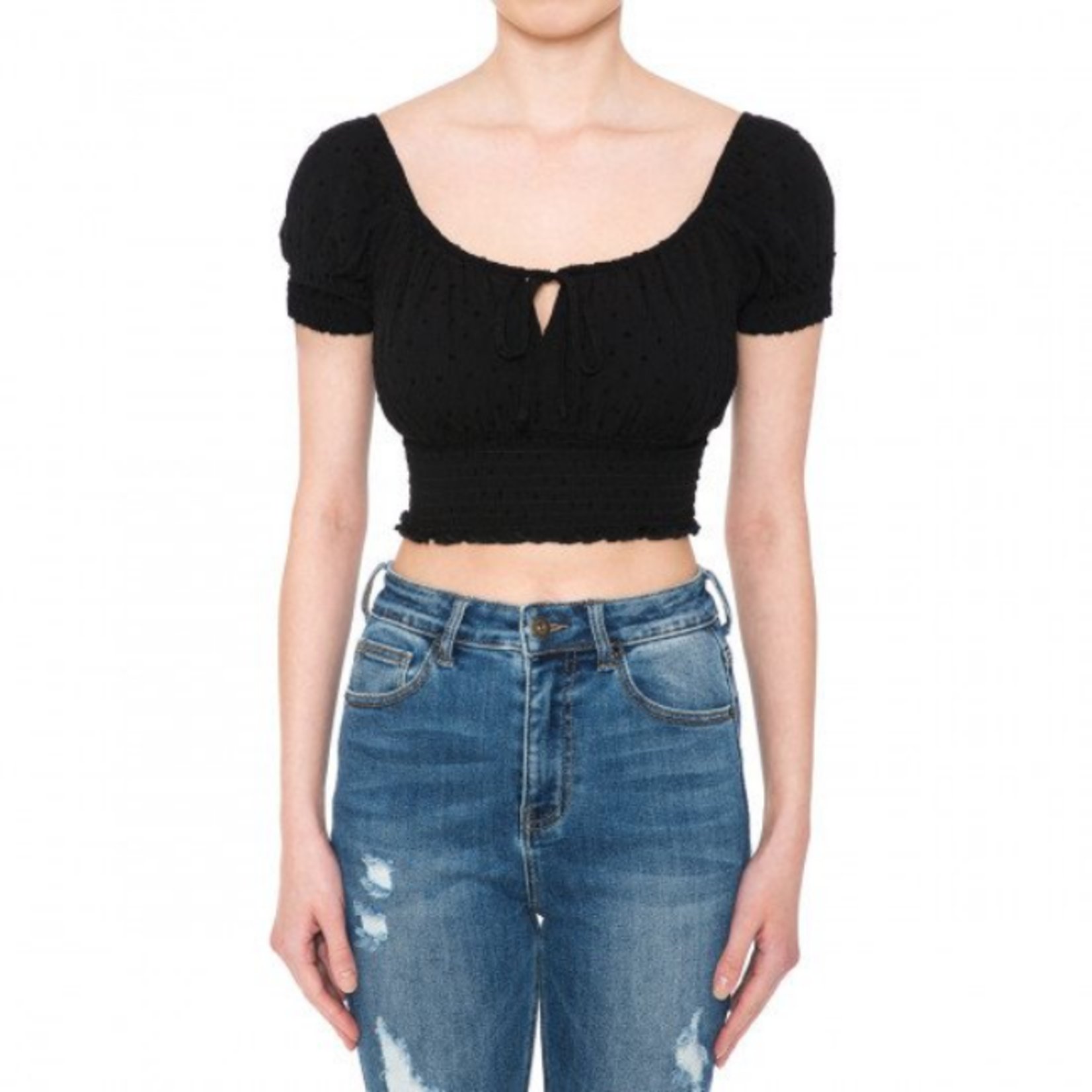 Ambiance Apparel Ambiance - Women Keyhole Neck Crop Top - 73340