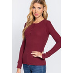 ACTIVE USA, INC. Active USA - PLUS LONG SLEEVE HENLEY THERMAL KNIT TOP STYLE T71757