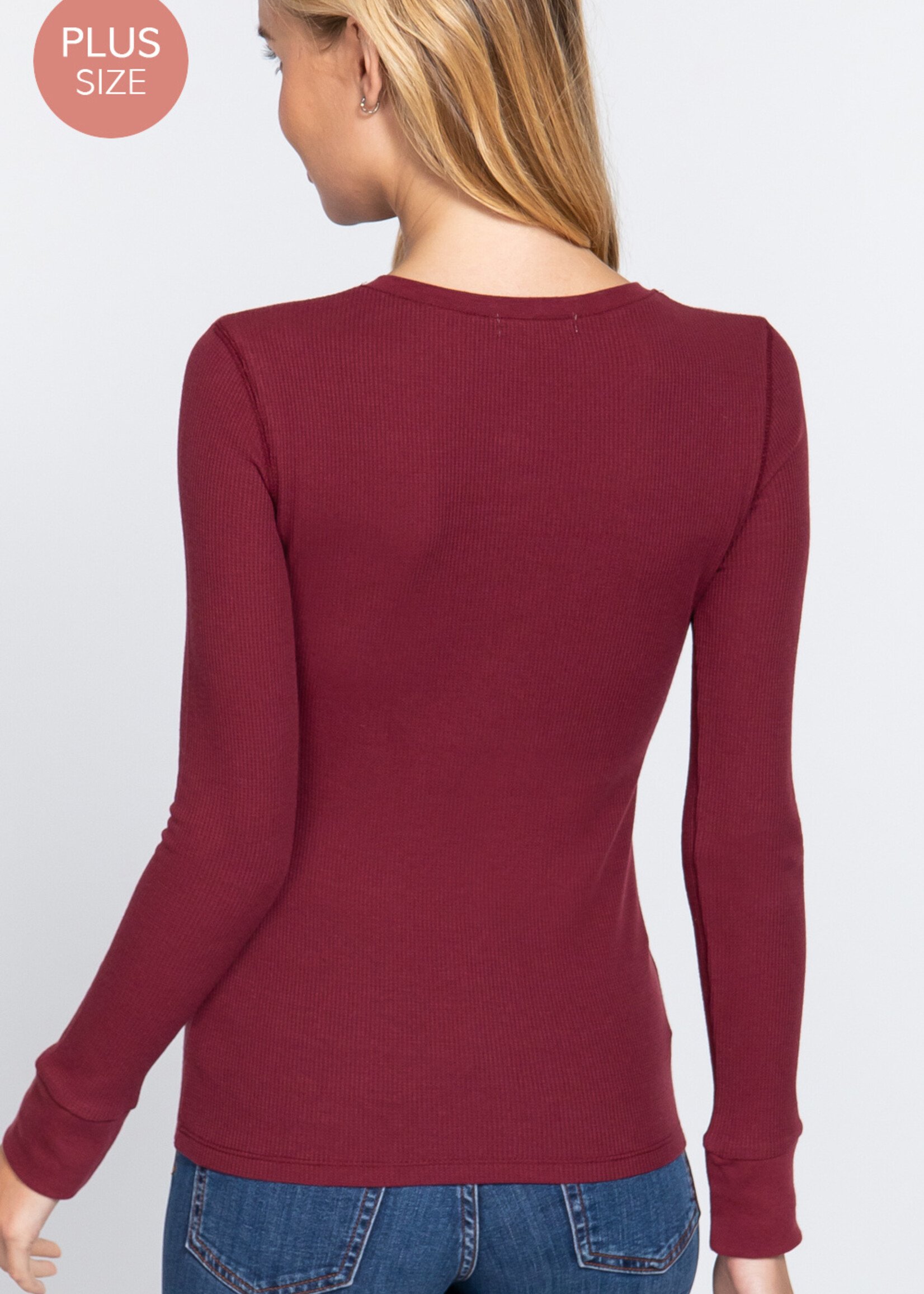 Women's Maroon V-Neck Henley Long-Sleeve T-Shirt