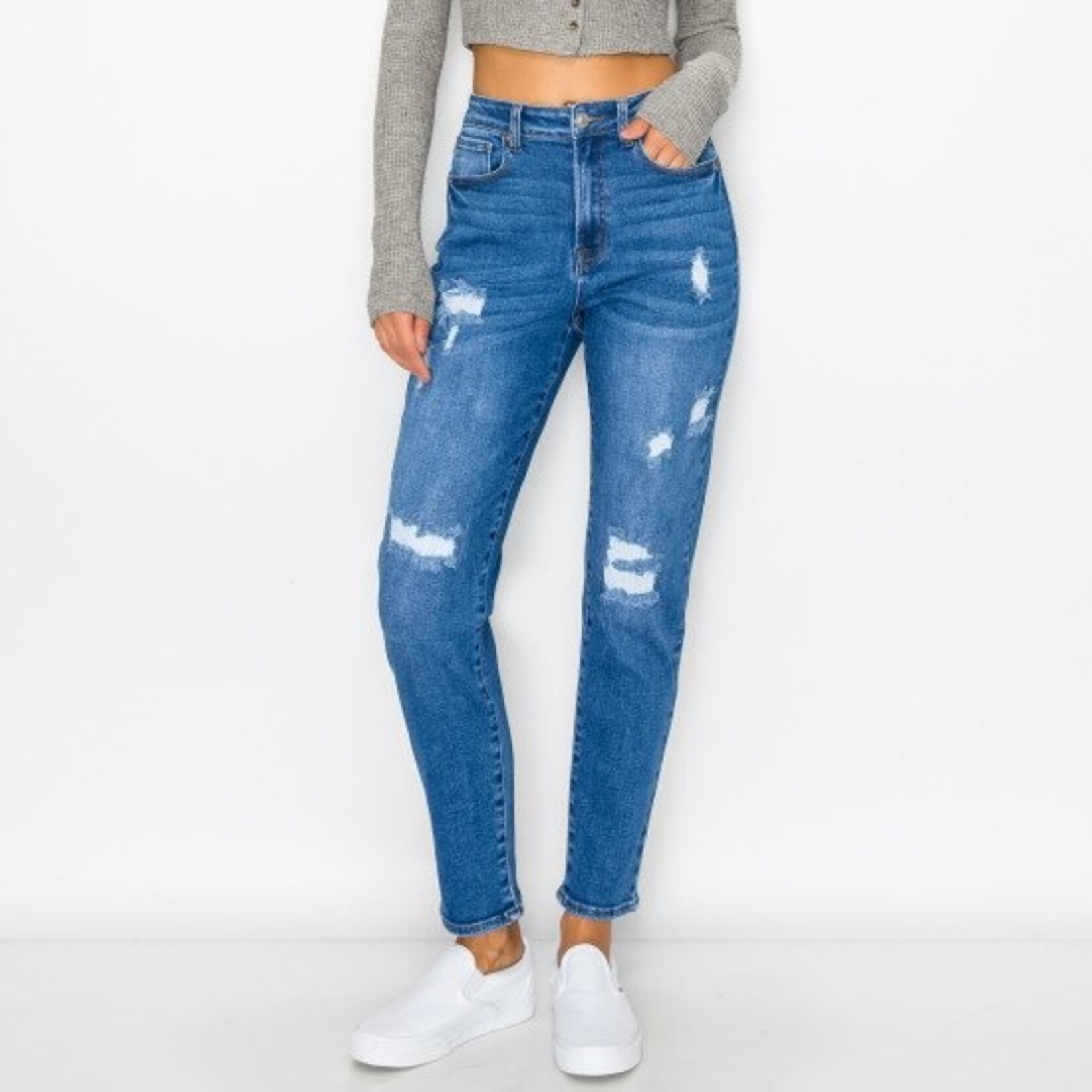Wax Jeans Wax Jean - Mended Destructed Mom Jean - 90255