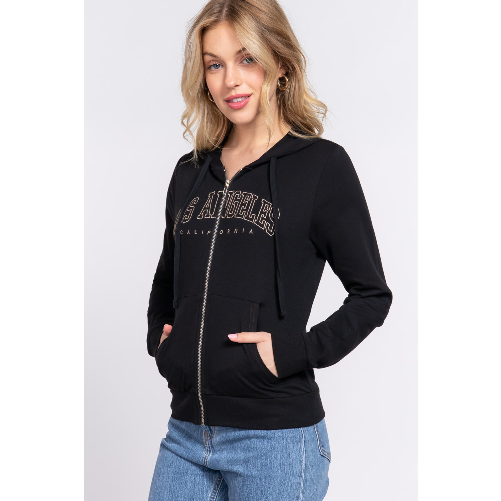 ACTIVE USA, INC. Active USA - Long Slv Embroidery Hoodie French Terry Jacket - J13571