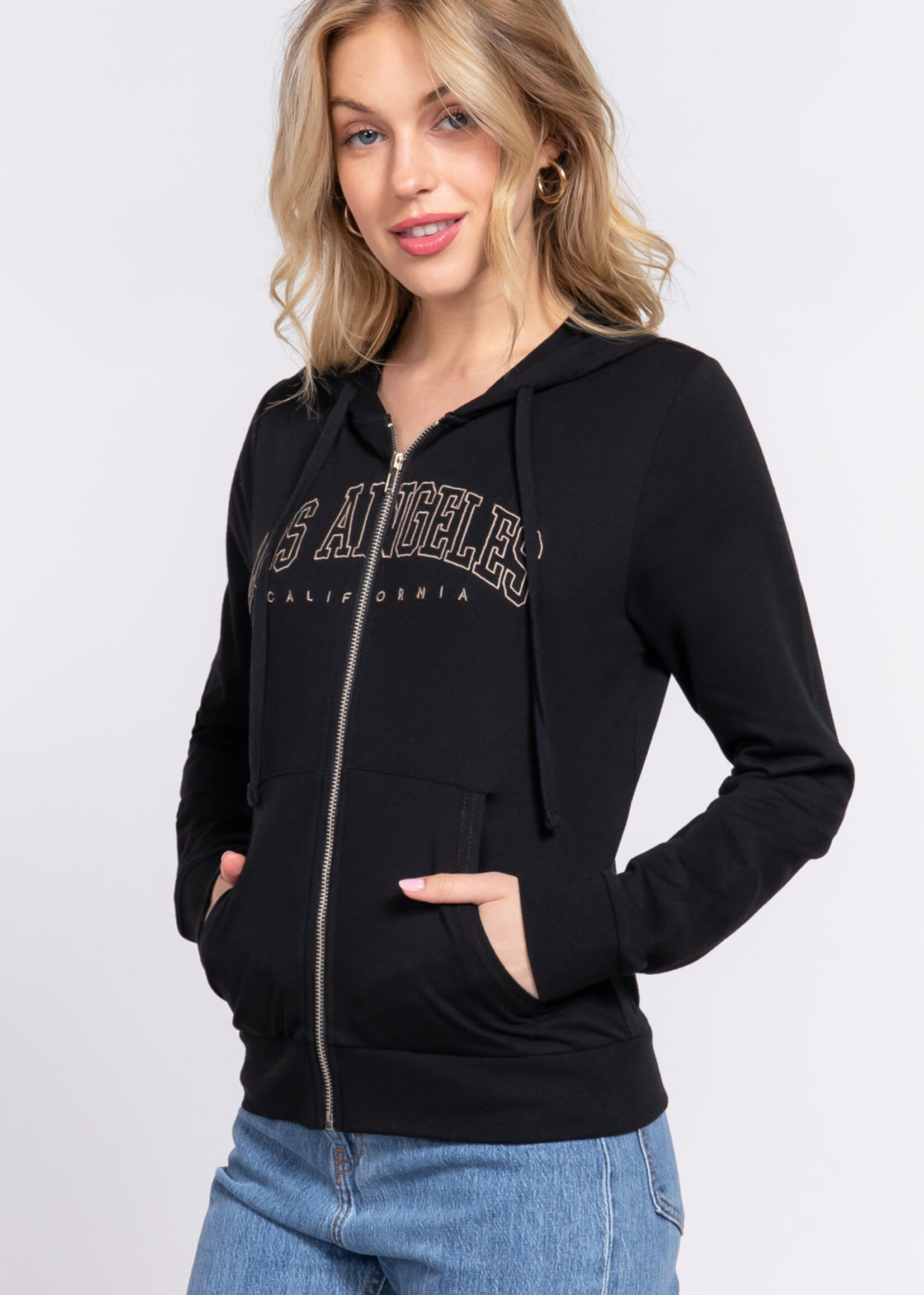 ACTIVE USA, INC. Active USA - Long Slv Embroidery Hoodie French Terry Jacket - J13571