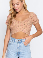 ACTIVE USA, INC. Active USA - Short Slv Print Crop Woven Top - T13004