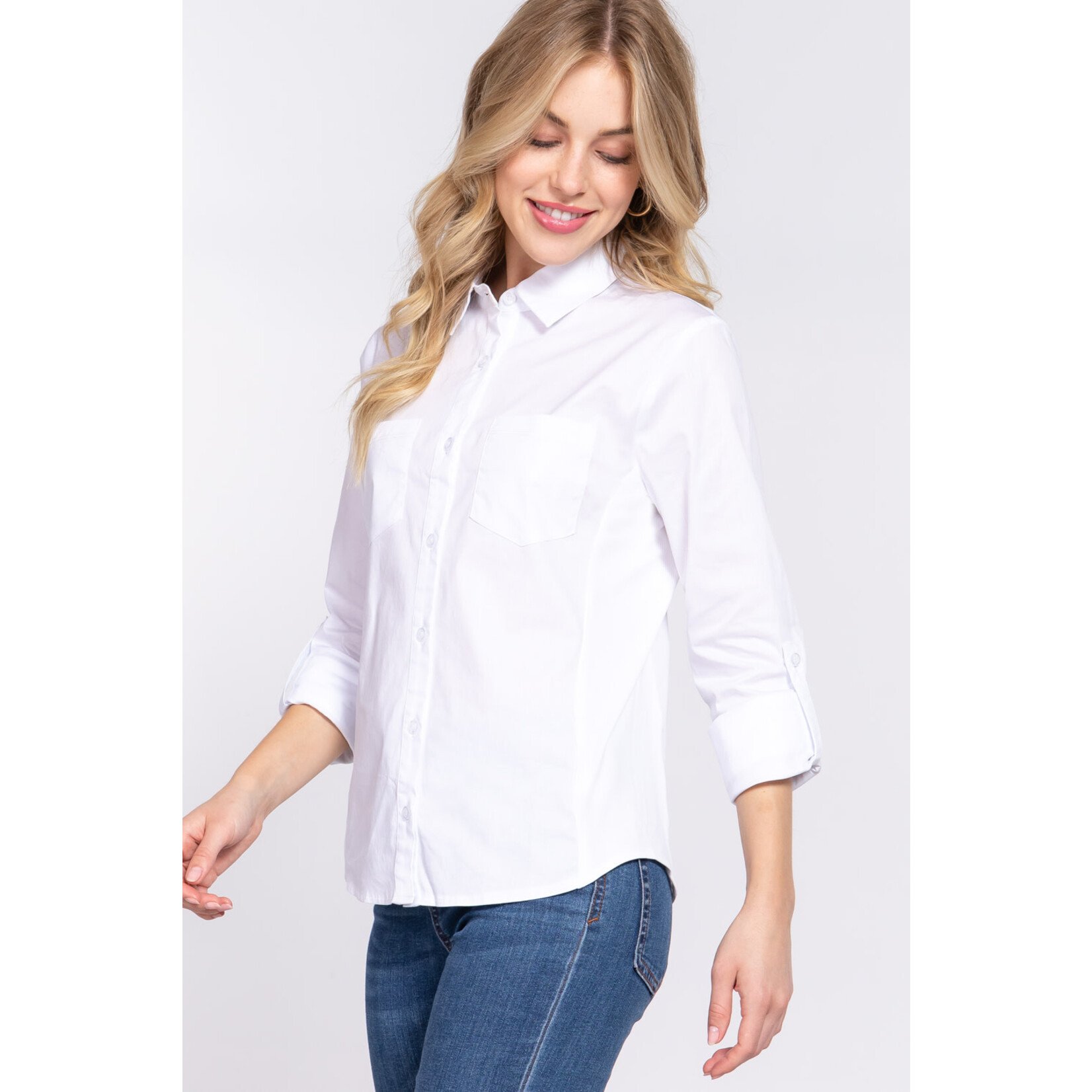 ACTIVE USA, INC. Active USA - 3/4 Roll Up Slv Stretch Shirt - T13463
