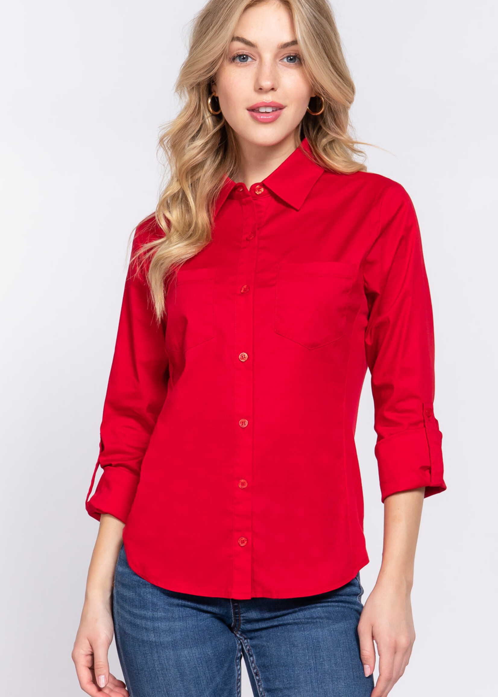 ACTIVE USA, INC. Active USA - 3/4 Roll Up Slv Stretch Shirt - T13463