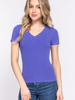 ACTIVE USA, INC. Active USA - Short Slv V-neck Rayon Rib Knit Top - T13549