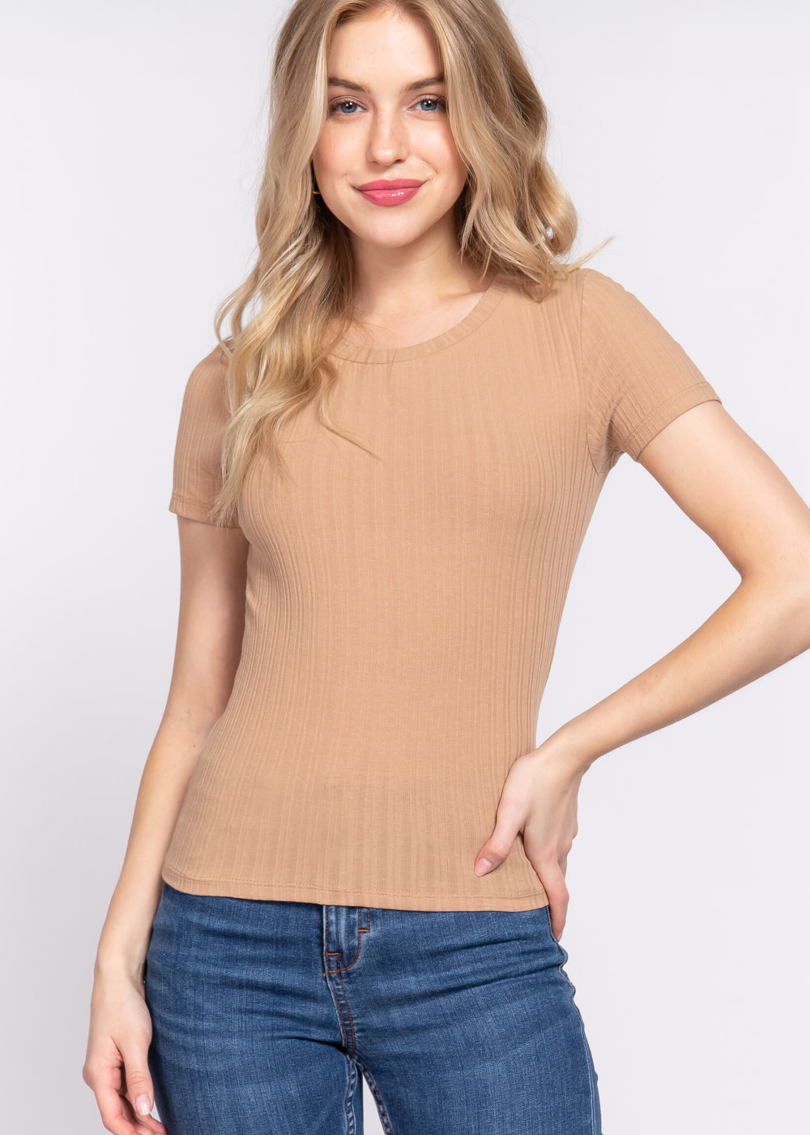 ACTIVE USA, INC. Active USA - Short Slv Crew Neck Variegated Knit Top - T13600