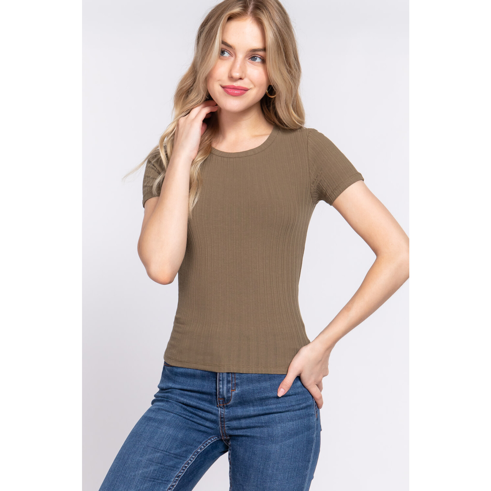 ACTIVE USA, INC. Active USA - Short Slv Crew Neck Variegated Knit Top -  T13600