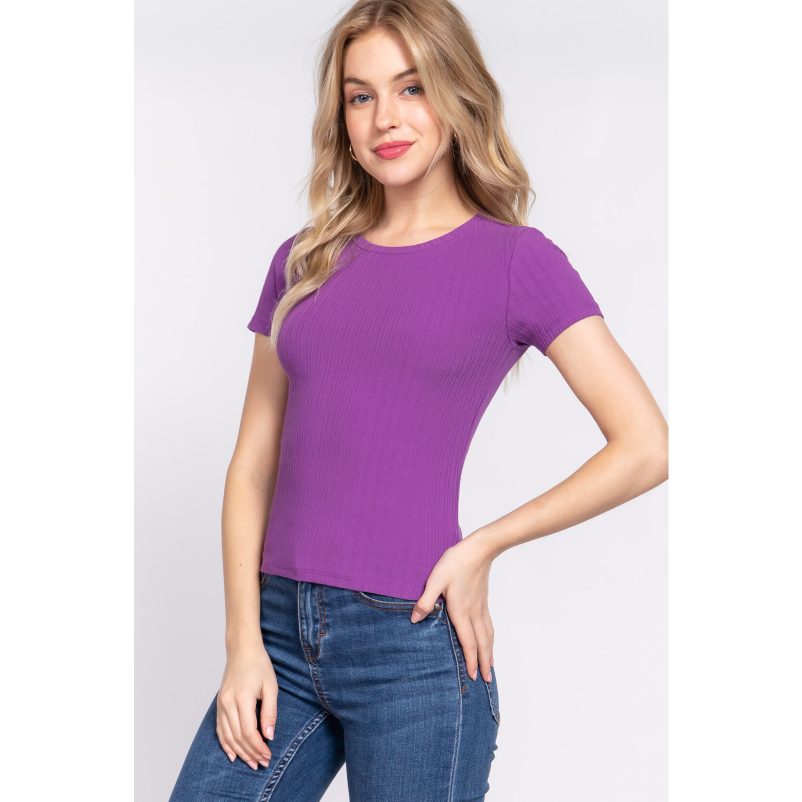 ACTIVE USA, INC. Active USA - Short Slv Crew Neck Variegated Knit Top - T13600