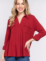 ACTIVE USA, INC. Active USA - 3/4 Roll Up Slv Notched Collar Blouse - T13603