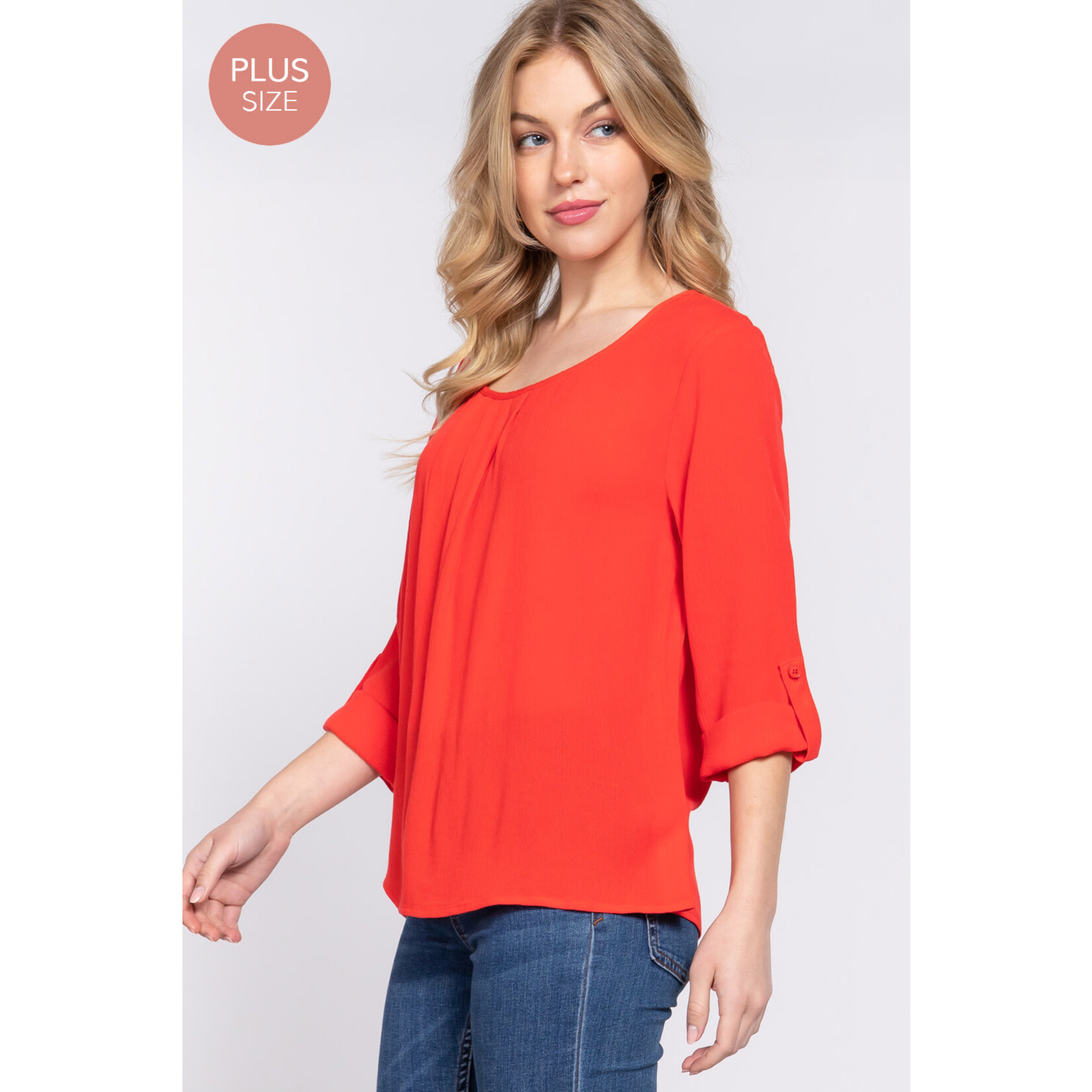 ACTIVE USA, INC. Active USA - (PLUS) 3/4 Roll Up Slv Pleated Blouse - T73620
