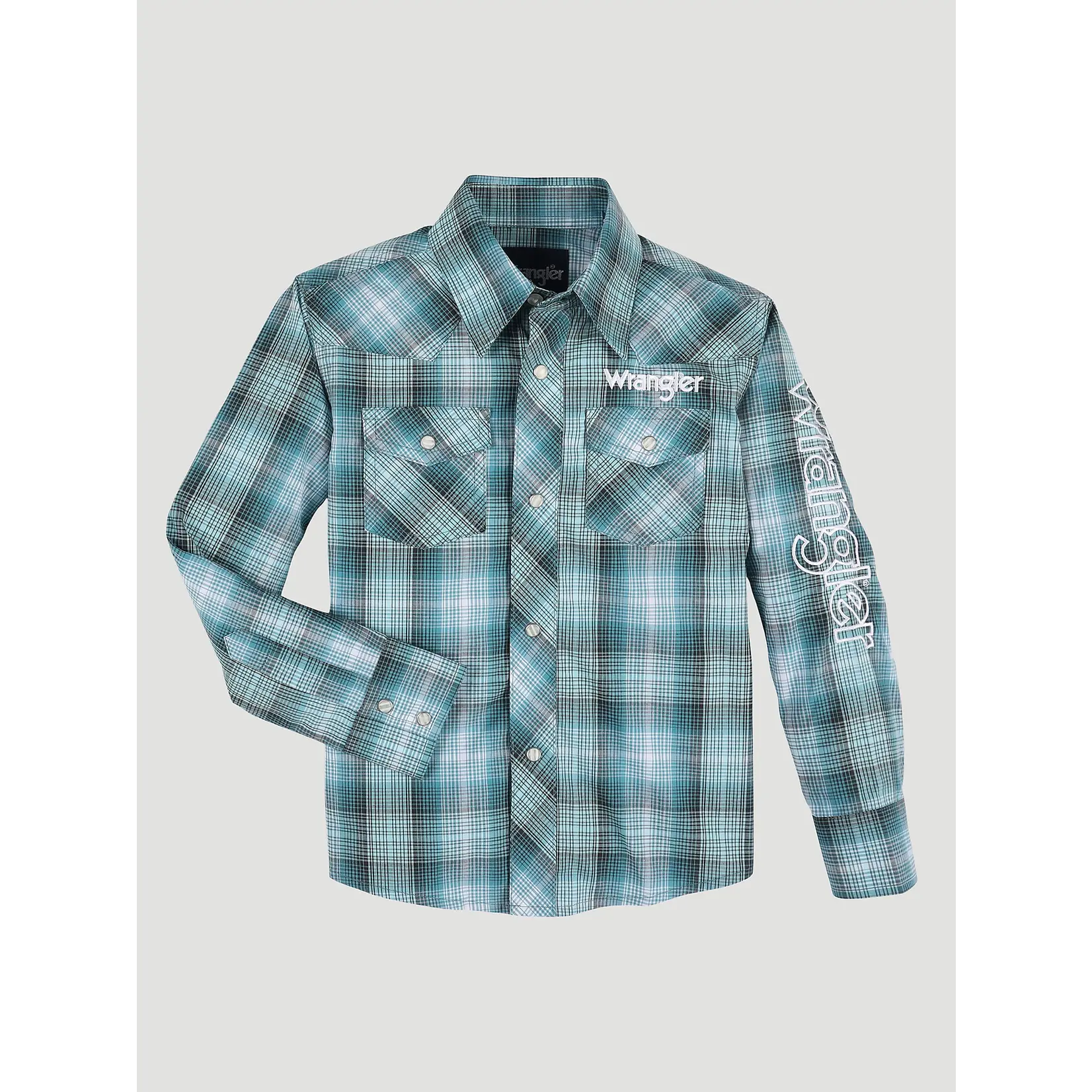Wrangler Boy's Plaid Logo Western Snap Long Sleeve Shirt - 112330338