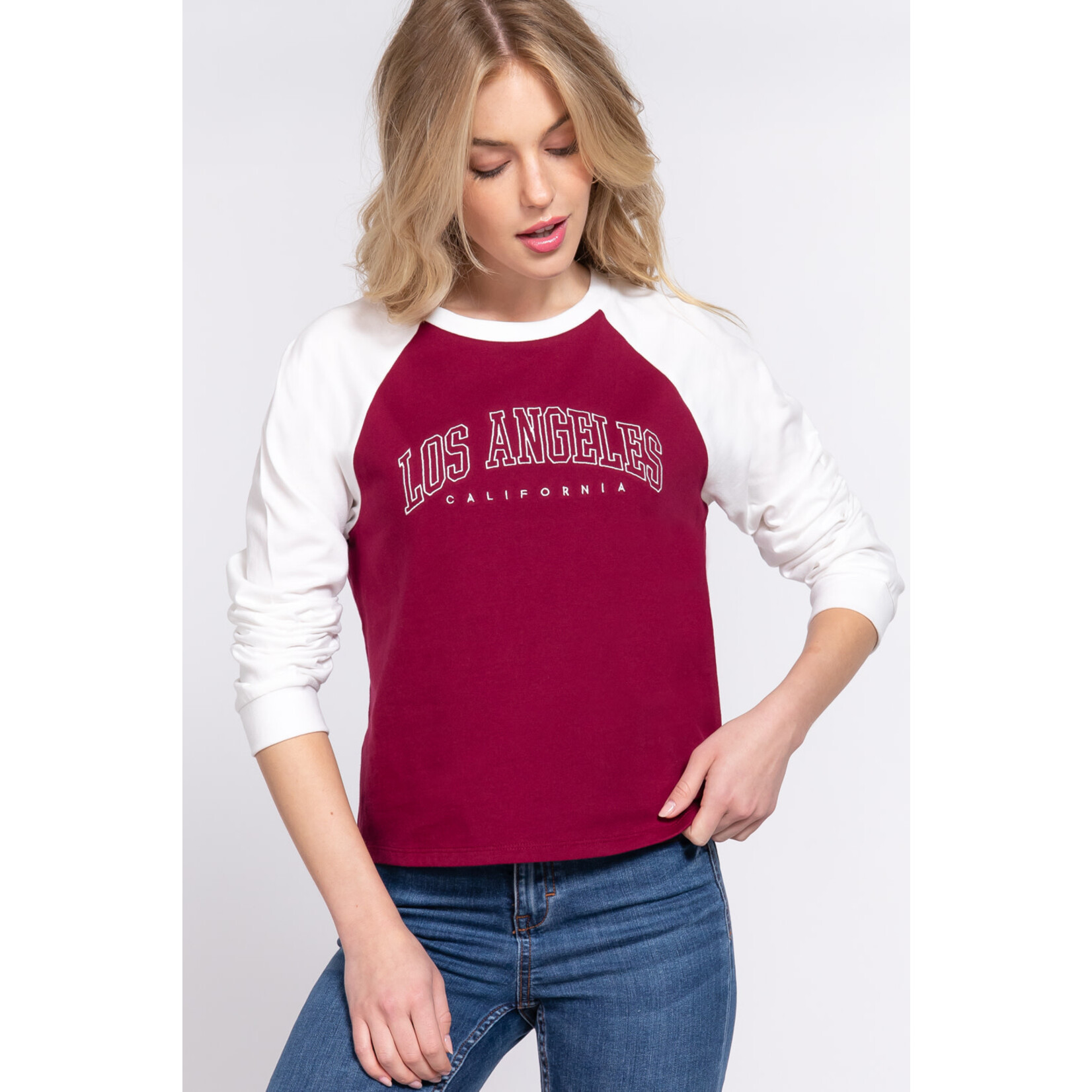 ACTIVE USA, INC. Long Sleeve Los Angeles Embo Knit Top - T13601