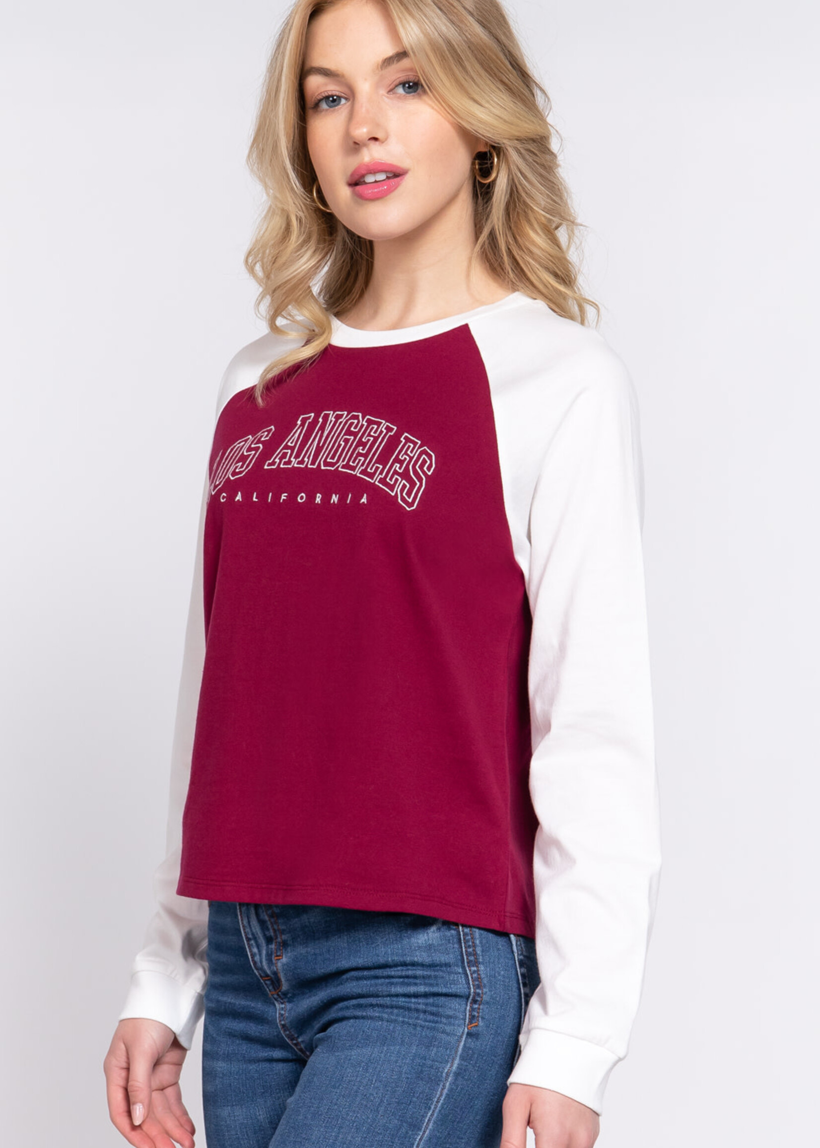 ACTIVE USA, INC. Long Sleeve Los Angeles Embo Knit Top - T13601