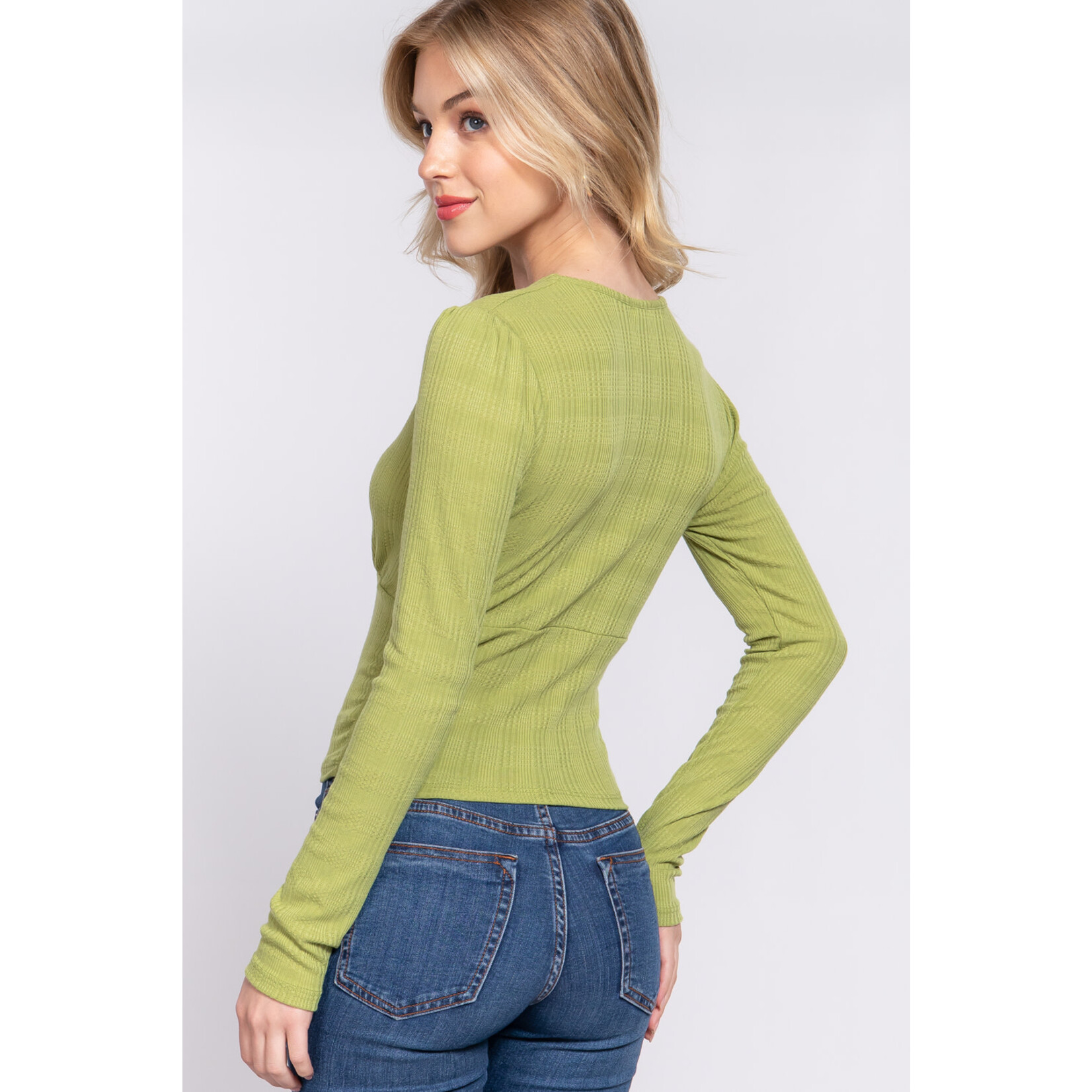 ACTIVE USA, INC. Long Sleeve Front Surplice Knit Top - T13655