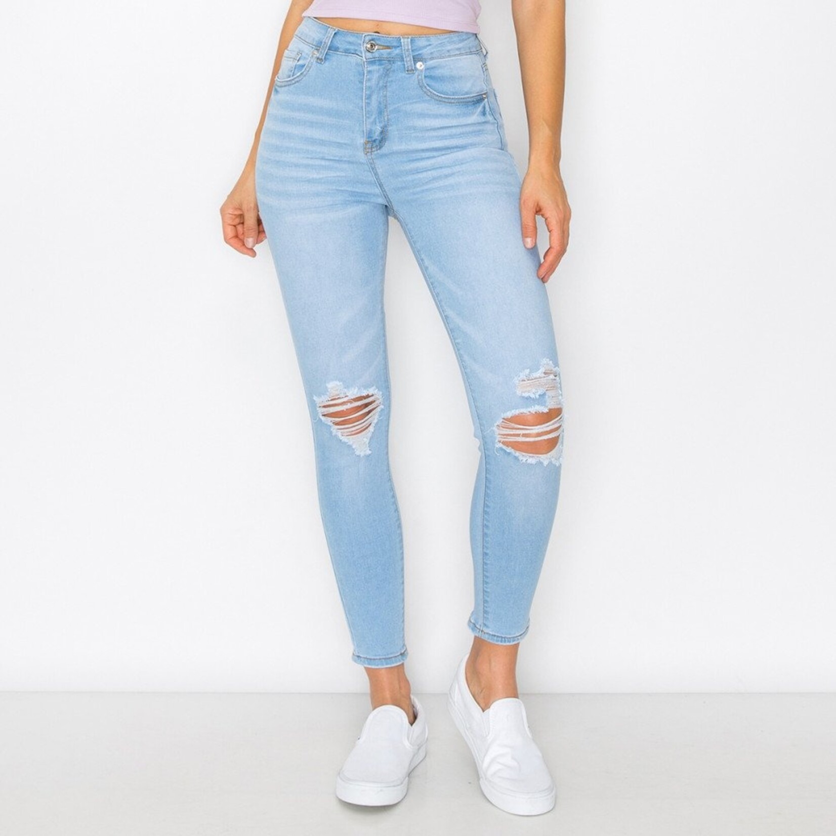 Wax Jeans Wax Jean - High-Rise Knee Destructed Skinny W/ 3D Whiskers - 90297