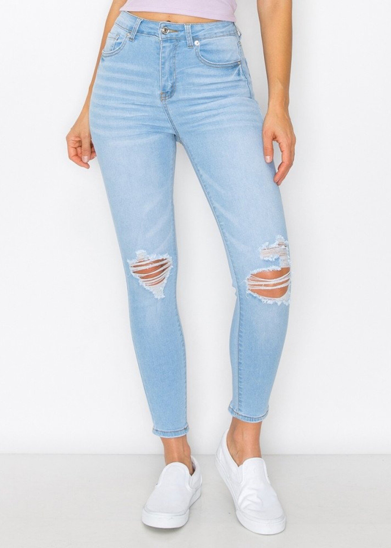 WAX Solid High Waisted Skinny Jeans - Light Wash