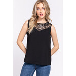 ACTIVE USA, INC. Active USA - Women's Sleeveless Lace Patch Woven Top - T13508